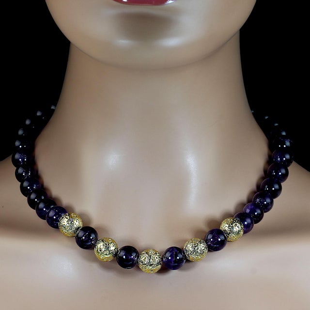 Traditional Artisan 19-Inch Amethyst Beaded Necklace With Gold Accents, Usa For Sale - Image 3 of 6