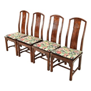 Henredon Hollywood Regency Chinoiserie Sculpted Mahogany Dining Chairs, Set of Four For Sale