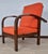 Austrian Art Deco armchair (Vienna) in bent beech with 3-position reclining. Simple rectangular frame. New 100% cotton...