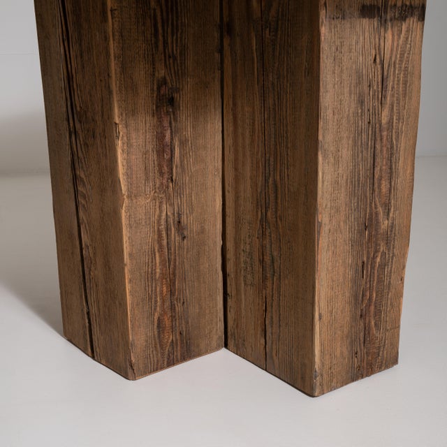 Wood Brutalist Oak Dining Table, Antique, France, 20th Century For Sale - Image 7 of 12