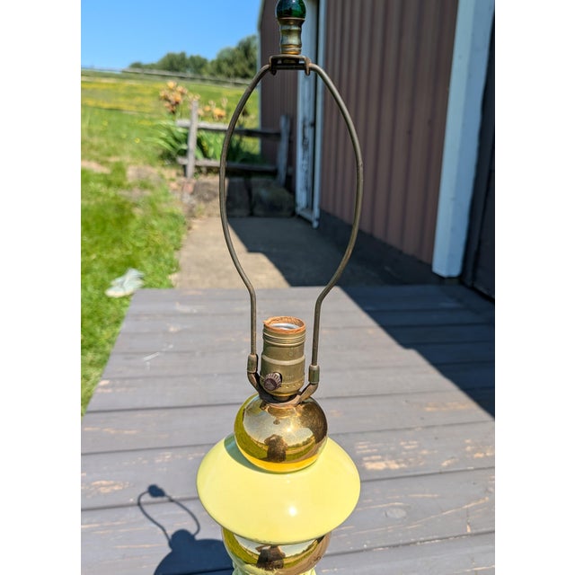 Vintage Mid Century Atomic Ceramic Lamp Base Light Lime Green and Gold With Marble Finial 1950s For Sale - Image 9 of 18