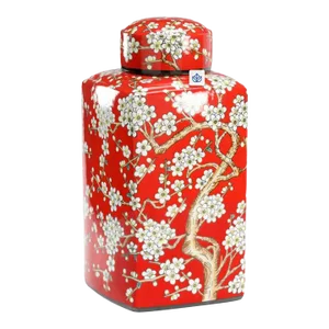 Contemporary Red and White Bough Canister