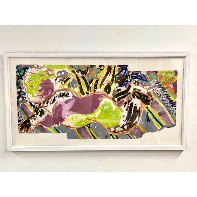 Watercolor on paper by the noted artist Robert Kushner. It is on 3 pieces of paper affixed to a board backing. Signed and...