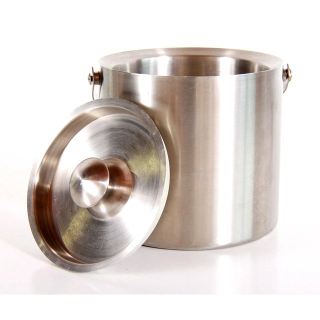 Silver Vintage Mid Century Modern Insulated Stainless Steel Ice Bucket For Sale - Image 8 of 9