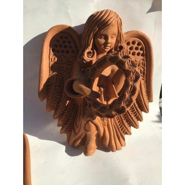 Mid 20th Century Terracotta Pottery Angel Girl With Wreath Wall Sculpture Mexico For Sale - Image 9 of 9