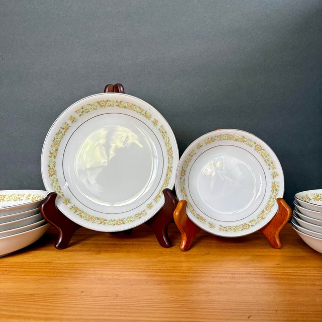 Yellow Vintage Towne House “Spring 3094” Soup Bowls With Yellow Floral Band & Silver Trim, Sold Individually For Sale - Image 8 of 8