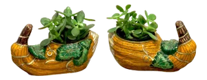 Mid 20th Century Chinese Export Enamel Gourd Cachepots - a Pair