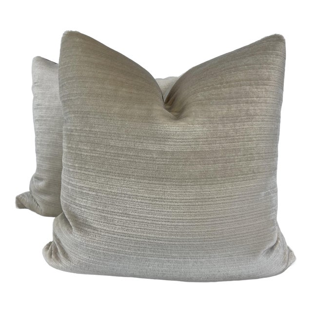 Holly Hunt "Lucas Love Mohair" in Natural State 22" Pillows-A Pair For Sale