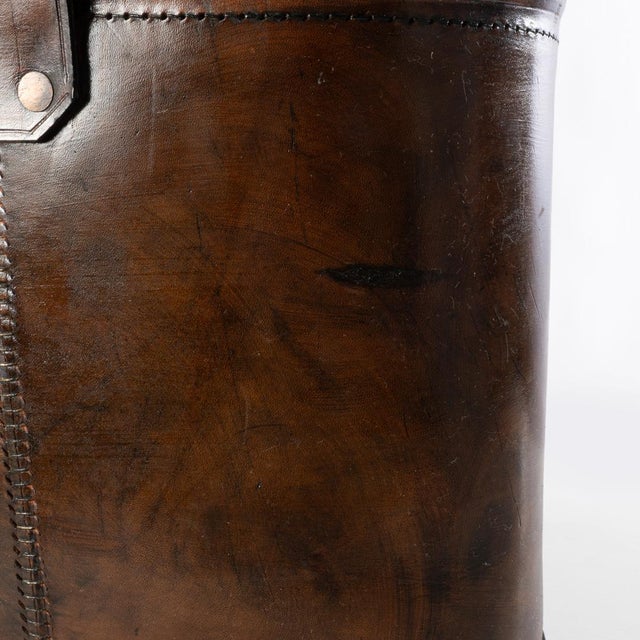 Brown Vintage Leather Magazine Holder or Waste Paper Bin For Sale - Image 8 of 11