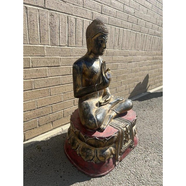 Thai Hand-Carved Giltwood Seated Buddha Statue For Sale - Image 14 of 16