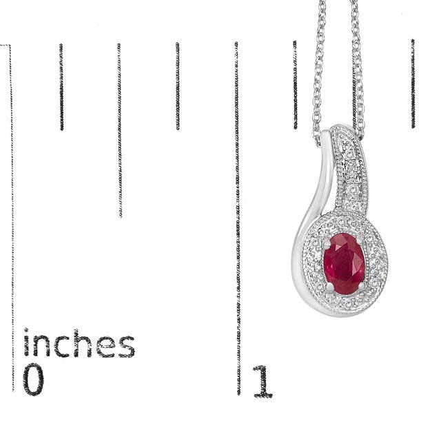 Early 21st Century .925 Sterling Silver Red Ruby and Diamond Accent Milgrain Swirl Pendant Necklace - 18" Inches For Sale - Image 5 of 5