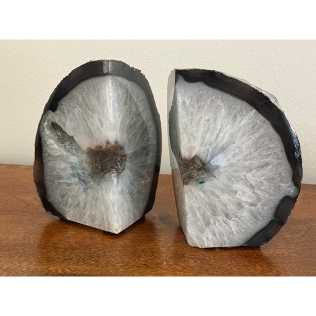 Gemstone Vintage White Agate Geode Bookends, a Pair For Sale - Image 7 of 7