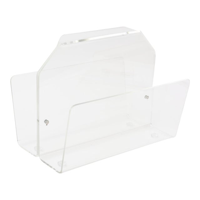Vintage 1970's Two Compartments Lucite Magazine Stand or Rack Modern Design For Sale