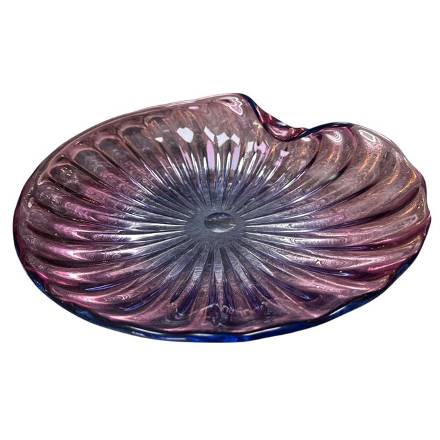 1950s Big Mid Century Modern Blue & Purple Alfredo Barbini Murano Glass Bowl For Sale - Image 5 of 8