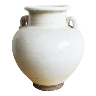 Farmhouse Vintage White Ceramic Jug Vase For Sale