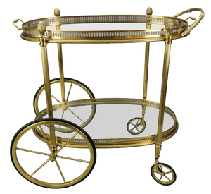 Mid-Century Modern 2-Tier Brass and Glass Bar Cart in the style of Maison Baguès, 1950s