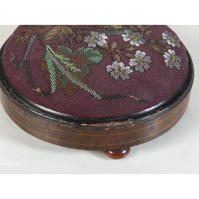Late 19th Century Antique Collection (3) English Beaded Needlepoint Ladies Ottoman or Footstools For Sale - Image 5 of 12