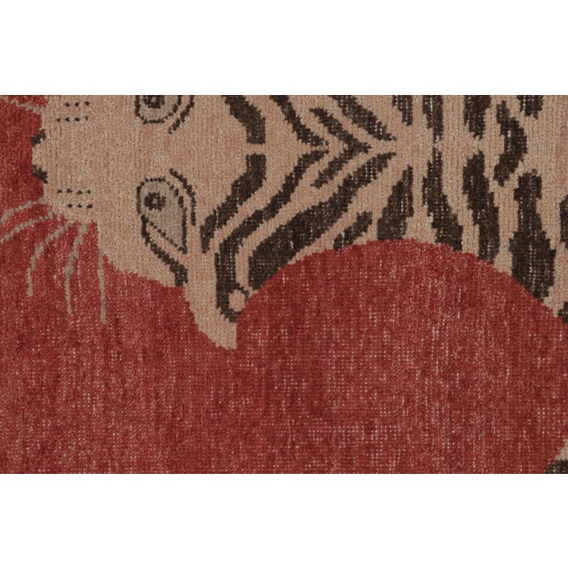 Rug & Kilim’s Distressed Tiger Rug in Red With Beige and Brown Pictorial For Sale In New York - Image 6 of 9