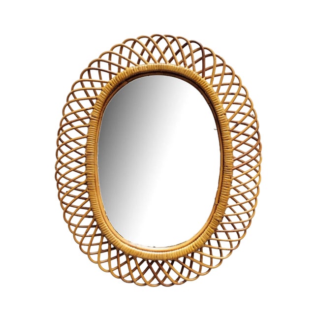 Oval Wicker Wall Mirror, Italy, 1960 For Sale