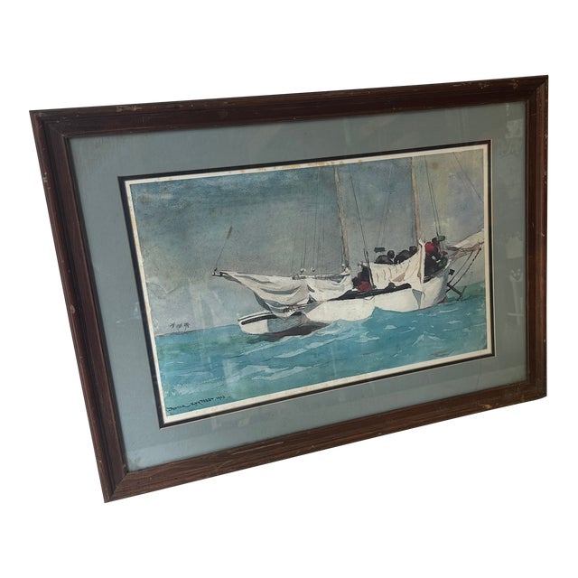 1970s Signed and Framed Seascape Painting of Boat For Sale