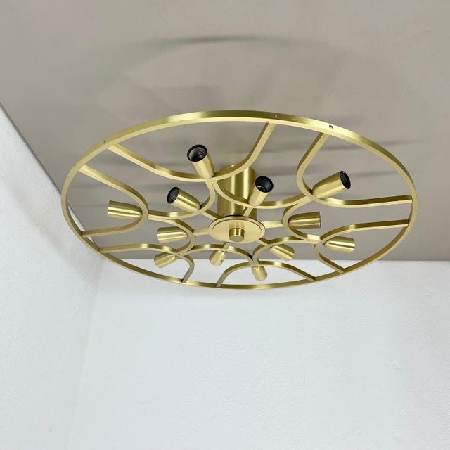 Large Brass Flush Mount in the style of Stilnovo, Italy, 1960s For Sale - Image 3 of 18