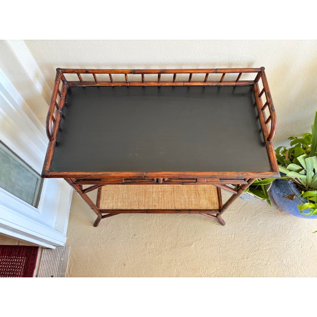 Black Late 20th Century Palecek Attributed Entry Table/ Dry Bar in a Stunning Tortoise Shell Burnt Rattan Finish. For Sale - Image 8 of 8