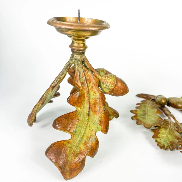 Contemporary 2000s Cs Arte Firenze Cast Bronze Oak Branches With Leaves and Acorns Candleholders- Set of 2 For Sale - Image 3 of 11