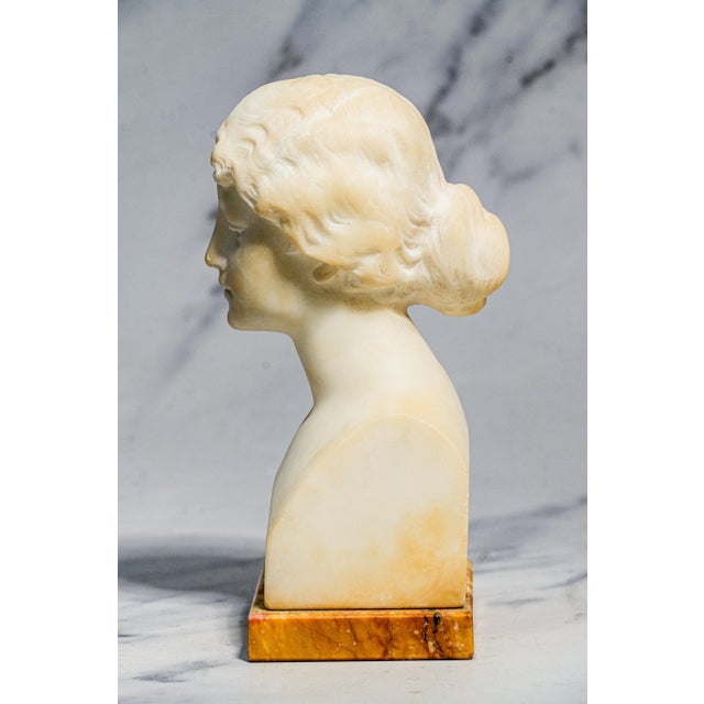 White Lovely Small Hand Carved White Marble Statue Sculpture Woman Bust Profile Antique Art Home Decor For Sale - Image 8 of 12