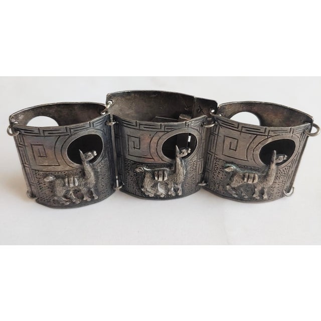 Mexican 1940s Peru Sterling Silver Panel Signed Carlo Mario Camusso Link Bracelet For Sale - Image 3 of 7