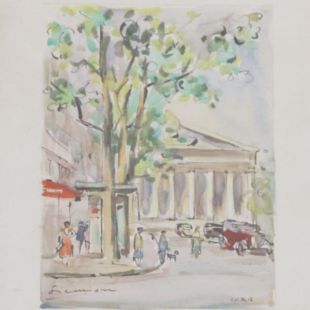 This 20th century Paris watercolor painting captures the charm and energy of a bustling French street scene, rendered with...