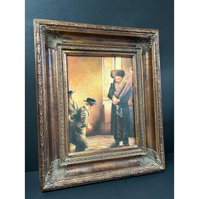Early 21st Century Judaica Oil Painting Portrait of a Rabbi With Gold Gilt Wooden Frame For Sale - Image 5 of 7