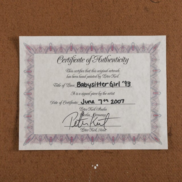 Late 20th Century Framed Signed Peter Keil "The Babysitter" Mixed Media on Masonite For Sale - Image 5 of 6