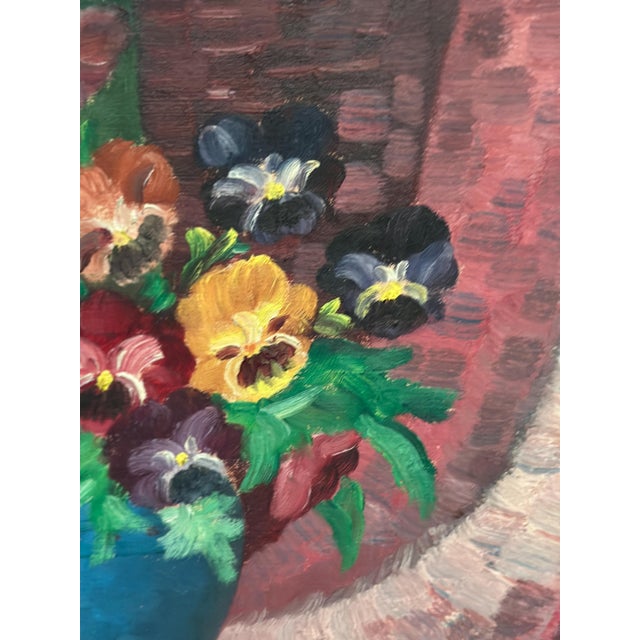 G. Stränz, Pansies in Blue Vase, 1960s, Oil Painting on Canvas, Framed For Sale - Image 5 of 17