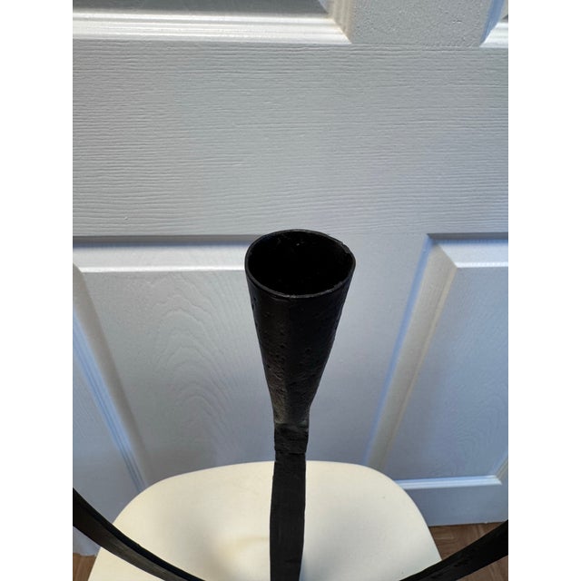1980s Brutalist Wrought Iron 3-Light Candelabra, Spanish Modern Style For Sale - Image 5 of 11