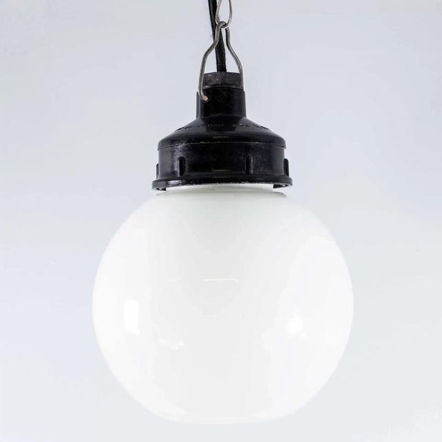 Small Industrial Opaline Globe Pendant Lamp, 1940s For Sale - Image 12 of 17