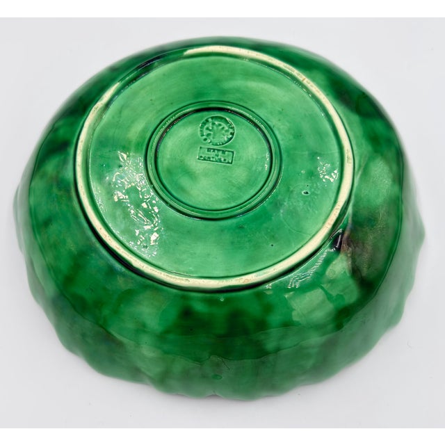 Vintage Bordallo Pinheiro Cabbage Leaf Bowl Pressed Frog Mark Portugal Majolica For Sale In Palm Springs - Image 6 of 9