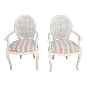 1970's White Washed Twisted Rope Armchairs - Set of 2