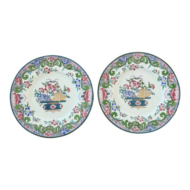 Antique Minton Chinoiserie Porcelain Dinner Plates- a Pair For Sale
