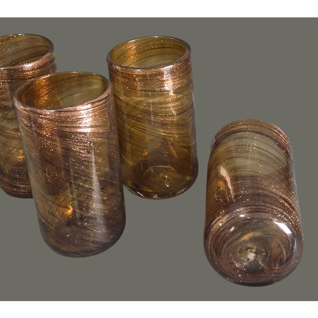 Mid-Century Modern Late 20th Century Mid-Century Modern Hand Blown Art Glass Gold Dust Attributed Murano 4 Tumblers For Sale - Image 3 of 6