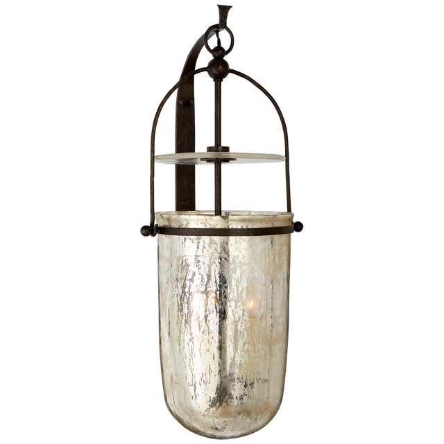 Chapman & Myers for Visual Comfort Signature Lorford Medium Sconce in Aged Iron with Antiqued Mercury Glass For Sale