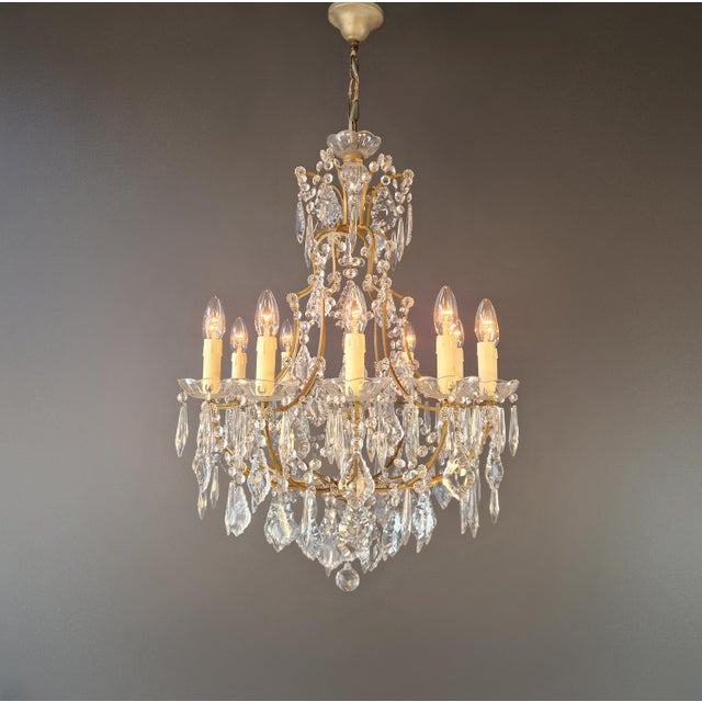 Art Nouveau Antique Elegant French-Italian Crystal Chandelier Louis XVI Style Restored For Sale - Image 3 of 15