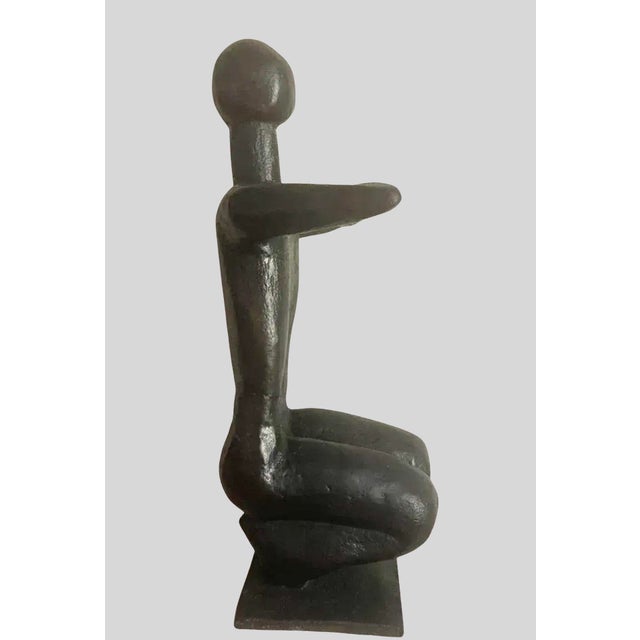 Ebony Mid-Century Solid Bronze Figurative Sculpture (14.5” High) For Sale - Image 8 of 13
