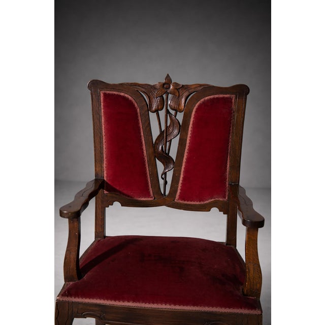 Brown Art Nouveau Italian Red Armchairs in the style of Georges De Feure, 1905, Set of 2 For Sale - Image 8 of 11