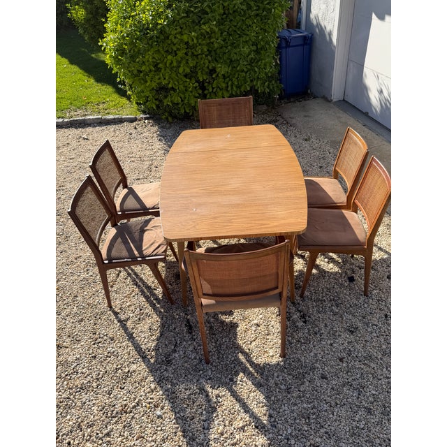 Mid Century Modern Dux Swedish Dining Set – Drop Leaf Table + 6 Cane Back Chairs For Sale - Image 13 of 16