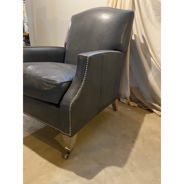English Lillian August Bluish-Gray Leather Easy Chair For Sale - Image 3 of 11