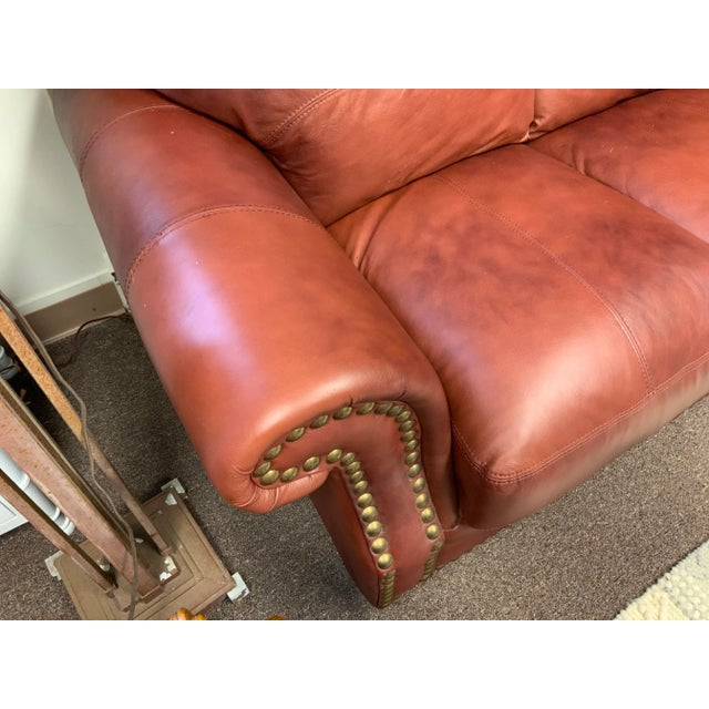 Late 20 Century, Soft Line Group, made in Italy. Substantial piece large scroll arms, fixed cushions.Large nail head...