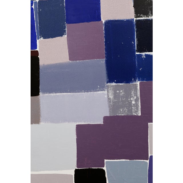 Textile "Squares / Orange Blue Grey" Large Abstract Oil Painting by Simon Findlay For Sale - Image 7 of 13