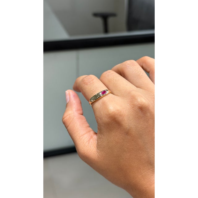 Modern Chic Gypsy Set Ruby Chunky 14k Yellow Gold Dome Ring Size 4 by VRJewels For Sale - Image 3 of 17