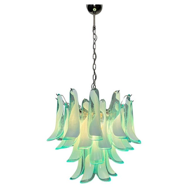 Turquoise Italian Green Petal Chandelier, Murano, 1995 For Sale - Image 8 of 11