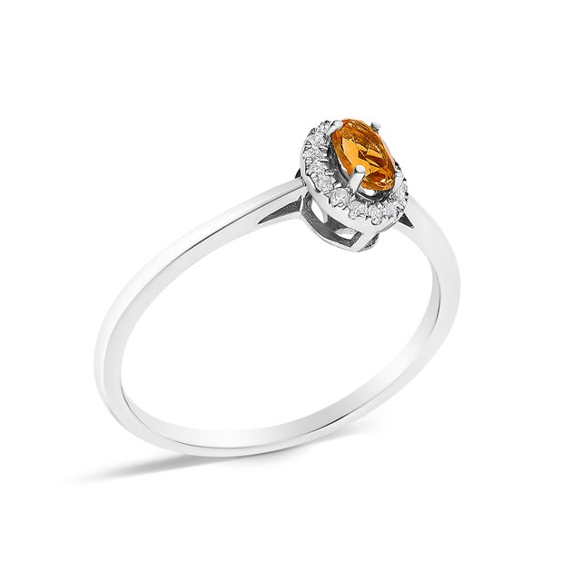 10K White Gold 5X3MM Oval Orange Citrine and Diamond Accent Halo Ring (I-J Color, I1-I2 Clarity) - Ring Size 6 For Sale - Image 4 of 7